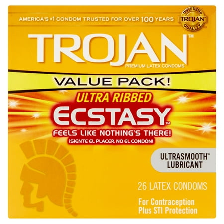 Trojan Ultra Ribbed Ecstacy Lubricated Latex Condoms - 26