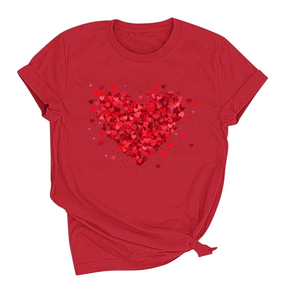 Abomasnow Valentines Shirts for Women Cute Love Heart Graphic Tee Tops Casual Short Sleeve Valentines Gift T Shirt S-2XL