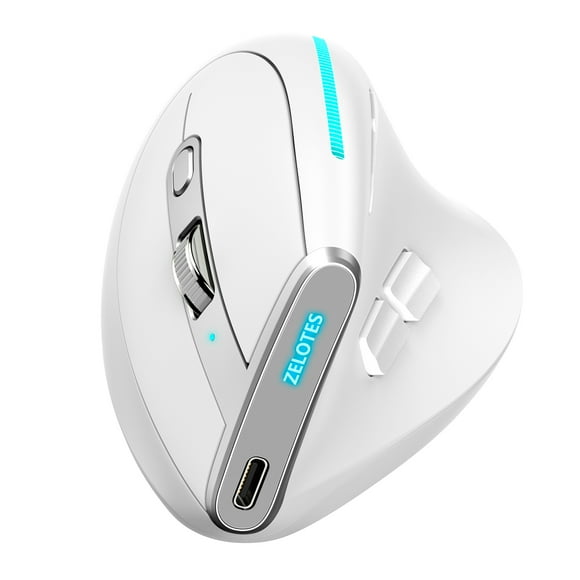 ZELOTES F-36 Sans Fil vertical 2.4G Couleur 8 Clés Programmation Cinq DPI Intégré 730mah Batterie au lithium Blanc