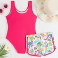 thumbnail image 6 of BOBOGOJP Girls Swimsuit One Piece Bathing Suit with Tropical Print Shorts Adjustable Strap Swimwear for Teens Size 9-16 Hot Pink for Size 9-10 Years, 6 of 9