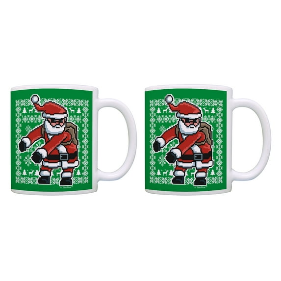 ThisWear Santa Christmas Presents Ugly Sweater Mug Set Santa Floss Cups 11 ounce 2 Pack Coffee Mugs Green