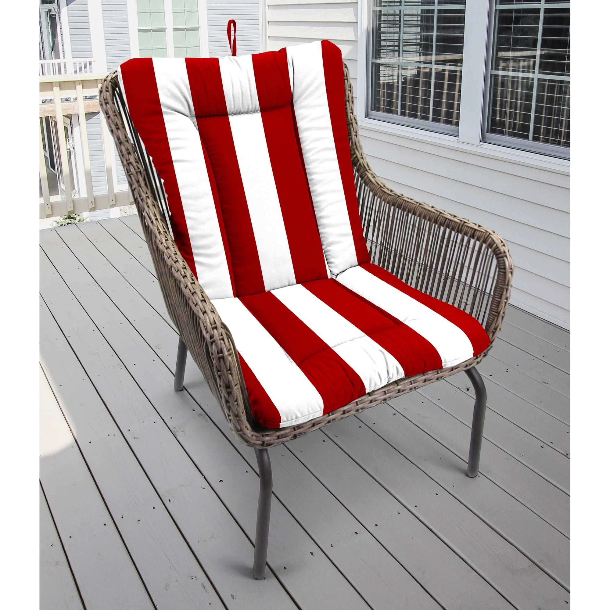 Jordan Manufacturing 21" x 38" Red Stripe Outdoor Chair Cushion with Ties and Loop