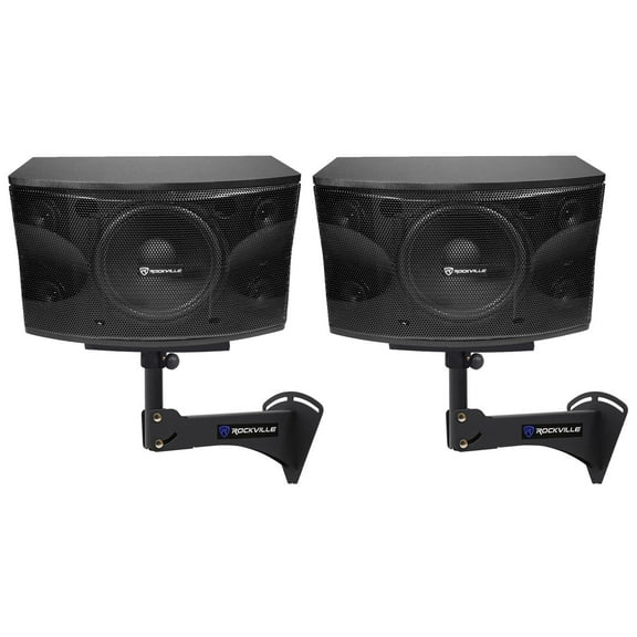 2) Rockville KPS12 12" 3-Way 1600w Karaoke/Pro Speakers Adjustable Wall Brackets