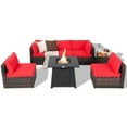 thumbnail image 2 of Costway 7PCS Patio Rattan Furniture Set Fire Pit Table Cover Cushion Red, 2 of 8