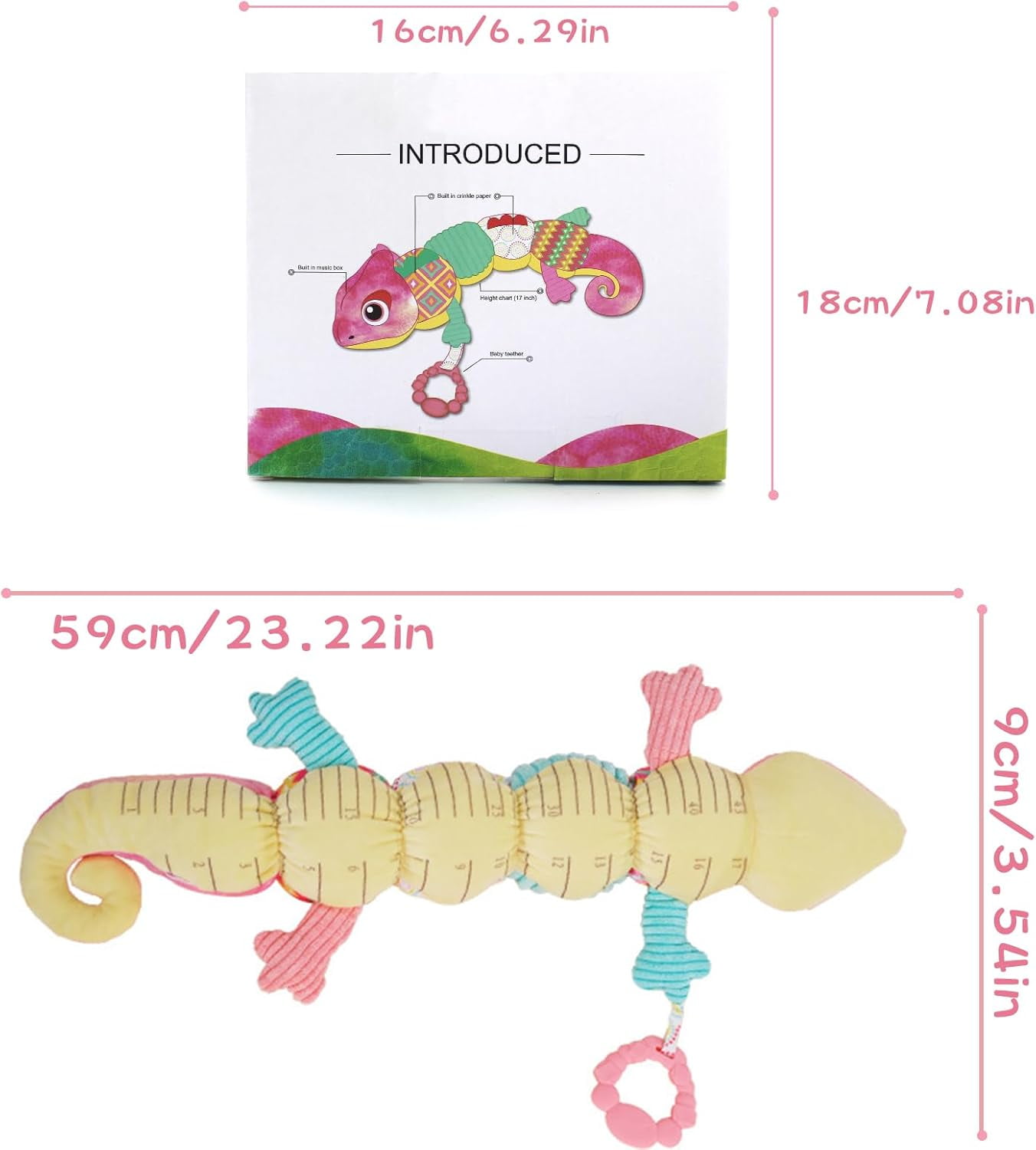 Newborn Baby Toys 0-12 Months - Musical Stuffed Dinosaur Plush, Multi-Sensory Crinkle Rattles & Textured Design, Tummy Time Early Development Gift for Infant
