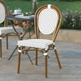 thumbnail image 3 of Emma + Oliver Indoor/Outdoor Stacking Thonet Bistro Style Chair with White & Gray PE Rattan Seat and Natural Bamboo Finished Metal Frame, 3 of 14
