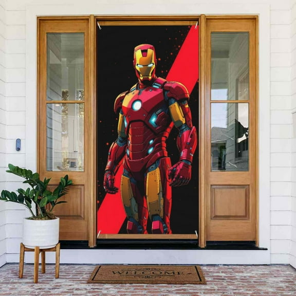 Door Cover Decoration,Iron Man Door Hanging Banner Background for Home Door Holiday Christmas Decoration(35.4"x72.8")
