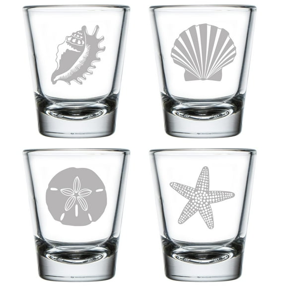 Set of 4 Shot Glasses 1.75oz Shot Glass Sea Shells Sea Shore Collection