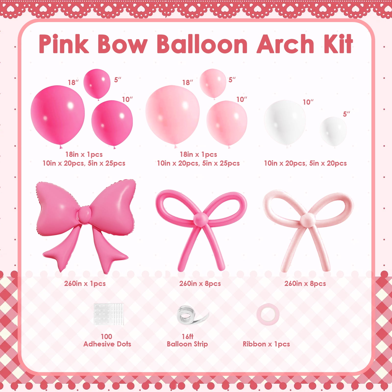 WODJR 149Pcs Bow Balloon Garland Arch Kit Coquette Birthday Decorations Pink White Balloon Arch Hot Pink Bowknot Balloon for Wedding Bridal Shower Girl Birthday Engagement Coquette Bow Party Supplies