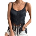 thumbnail image 3 of Women'S Fringe Camis Western Cowgirl Tassel Tank Tops Sleeveless V-Neck Crochet Top Spaghetti Straps Vest Black S, 3 of 9