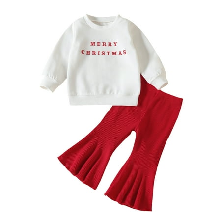 

Toddler Girls Outfit Christmas Long Sleeve Letter Prints Pullover Tops Trumpet Pants Outfits