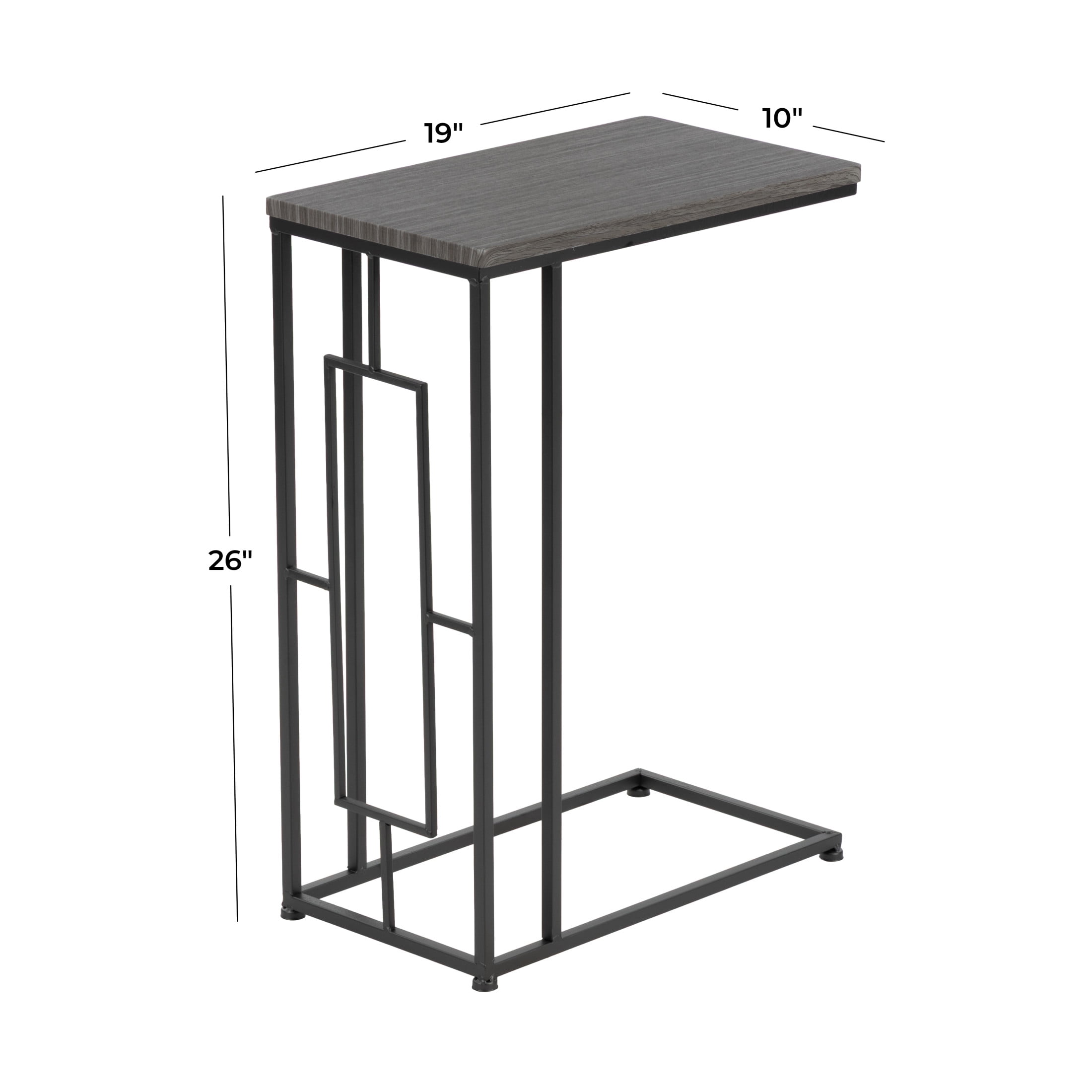 DecMode 19" x 26" Gray Metal C-Shaped Accent Table with Black Metal Base, 1-Piece