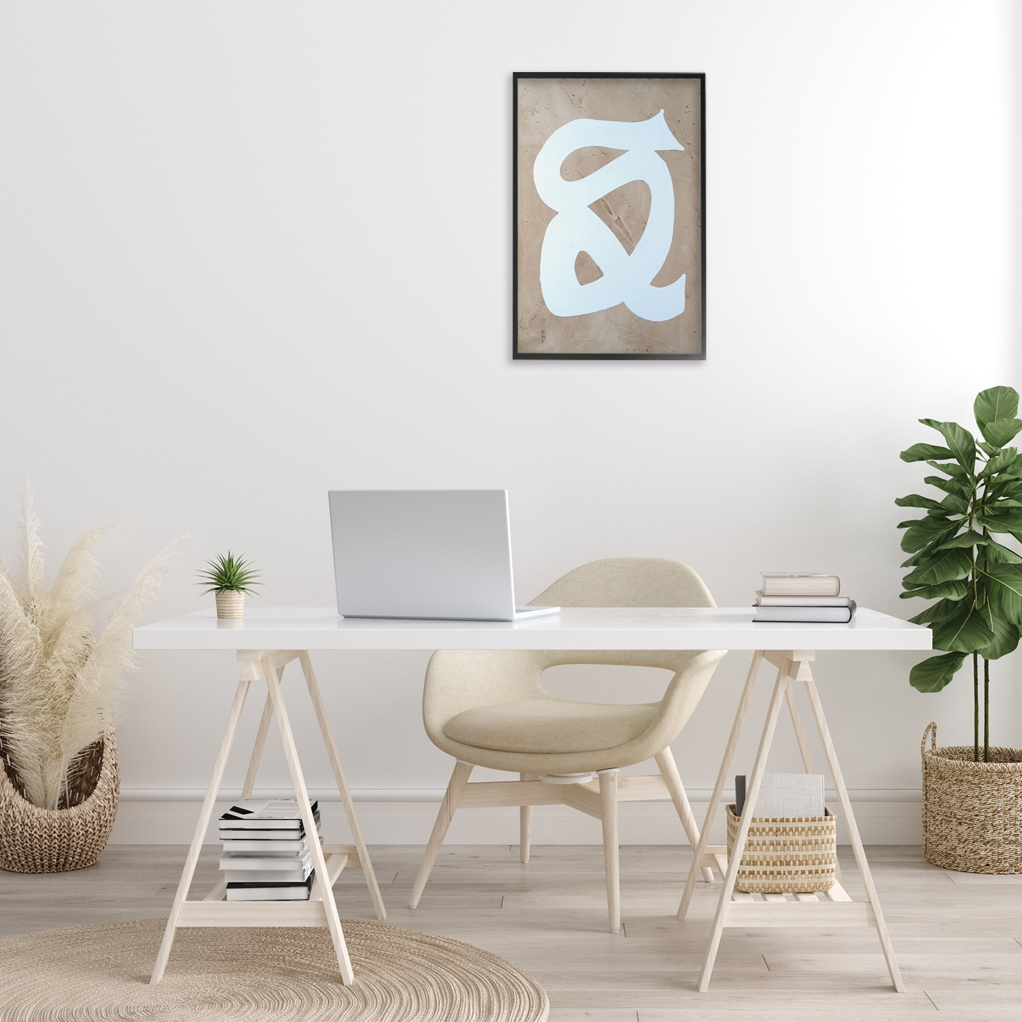 Stupell Industries Modern Swirl on Beige Abstract Painting Black Framed Art Print Wall Art, 16 x 24