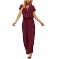 thumbnail image 1 of Womens Summer Lounge Matching Sets Short Sleeve Button V Neck Tops Drawstring Wide Leg Pants Casual Cotton Linen Sets, 1 of 7