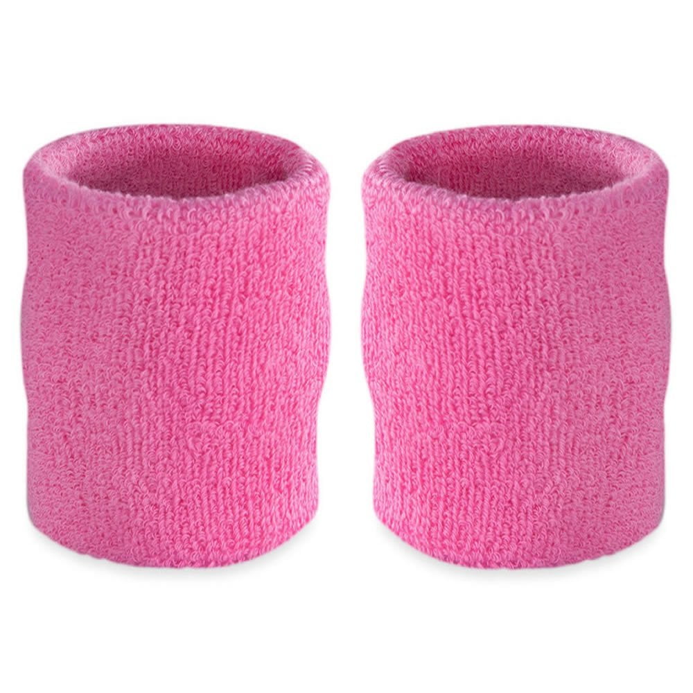 Suddora 4” Solid Color Sport Arm Sweatbands Pair, Pink