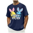 thumbnail image 2 of Mens Shirts Plus Size under $5 Short Sleeve Crew-neck Easter Eggs Rabbit Print Top Shirt Navy M, 2 of 4