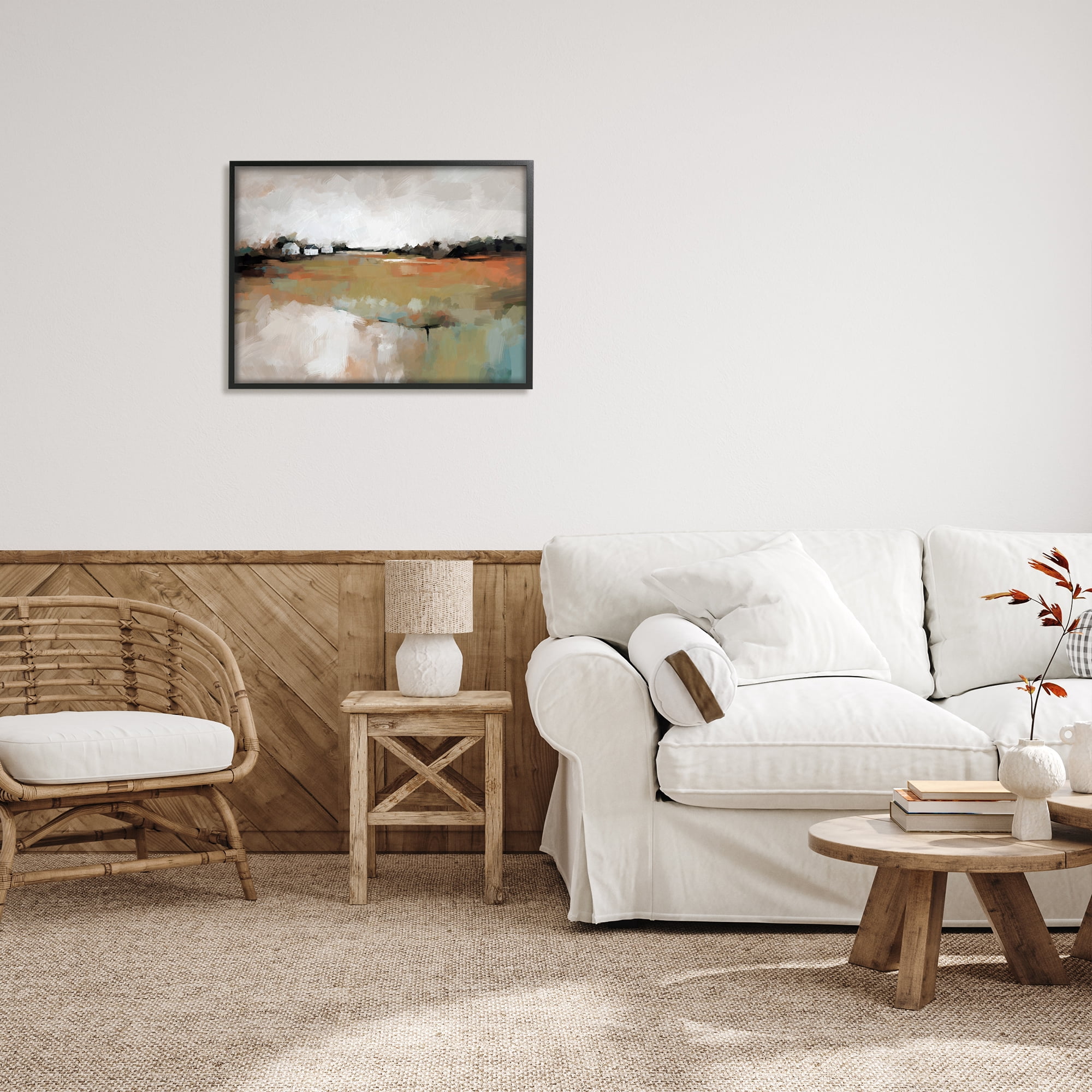 Stupell Industries Abstract Country Barns Landscape Landscape Painting Black Framed Art Print Wall Art, 30 x 24