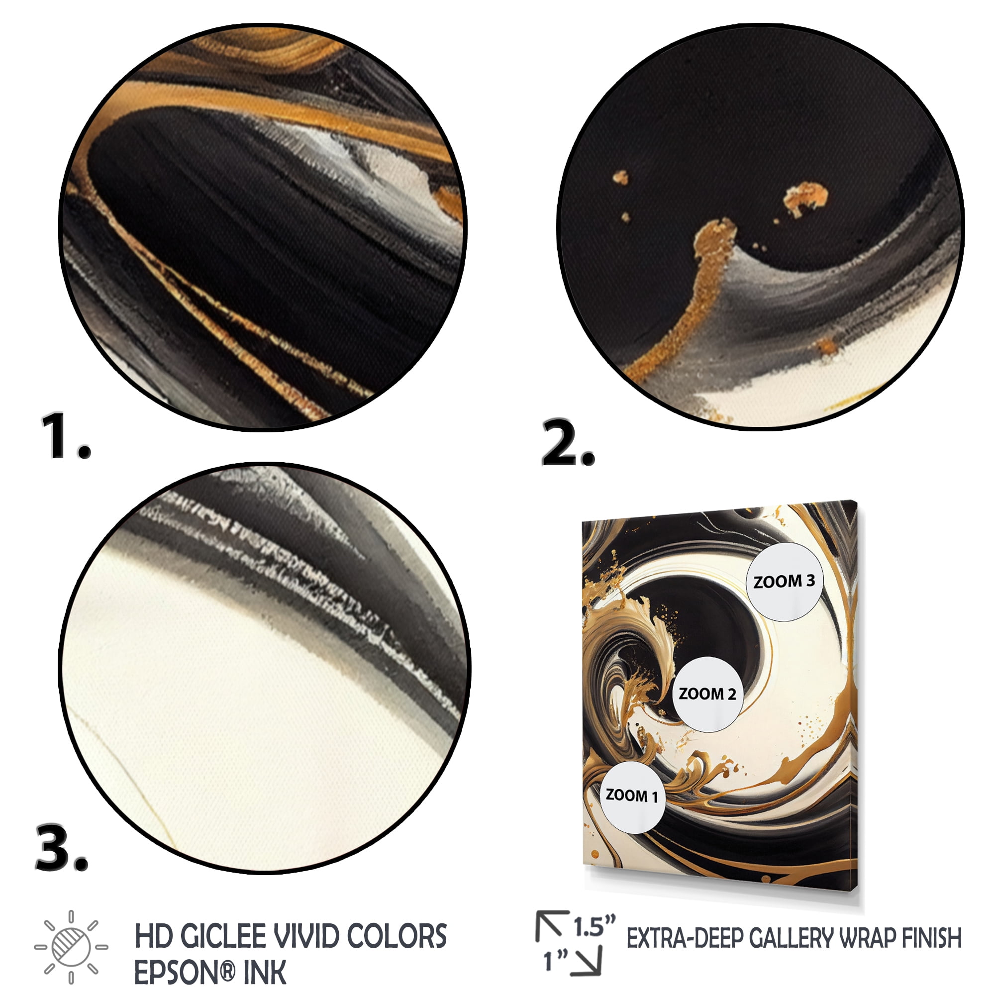Designart Black And Gold Swirl V Canvas Wall Art