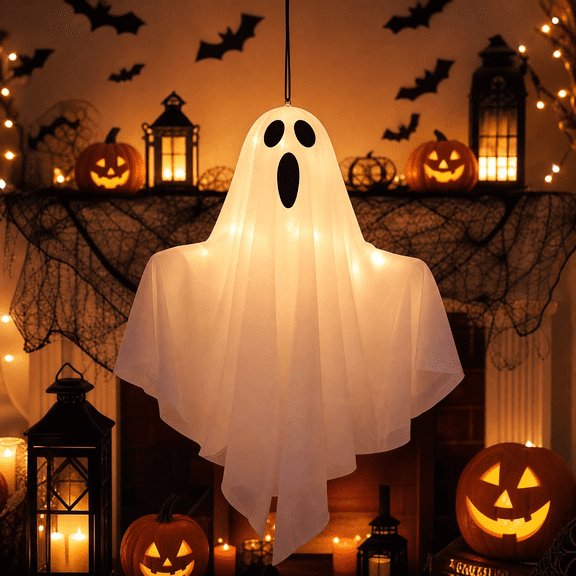 Halloween Decorations, Outdoors And Indoors, 20-Inch Three-Mode Pendant LED Lights, Warm White, Dust-Proof and Water-Resistant for Garden & Porch, Suitable for Parties, Trees, Eerie Floating Ghosts