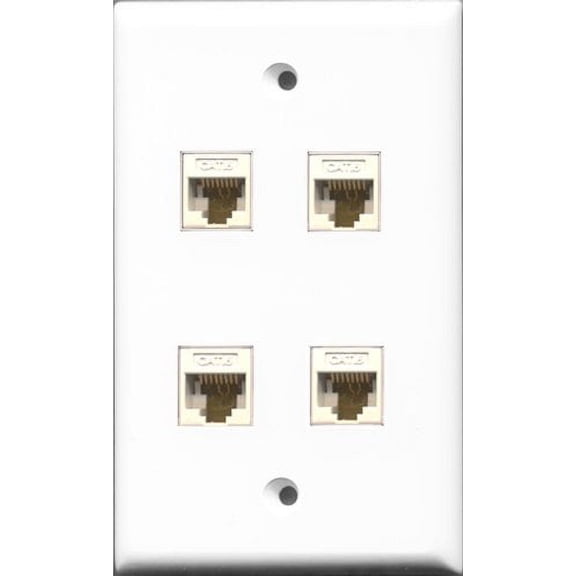 RiteAV - 4 Port Cat6 Ethernet Wall Plate - White