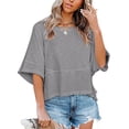 thumbnail image 4 of Summer Oversize Women Solid Color Half Sleeve Loose Shirt Tee Casual Tops, 4 of 4