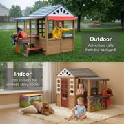 Sunnyfree Outdoor Playhouse with BBQ Grill, Wooden Playhouse with Play Kitchen,Indoor & Outdoor for Kids 3+