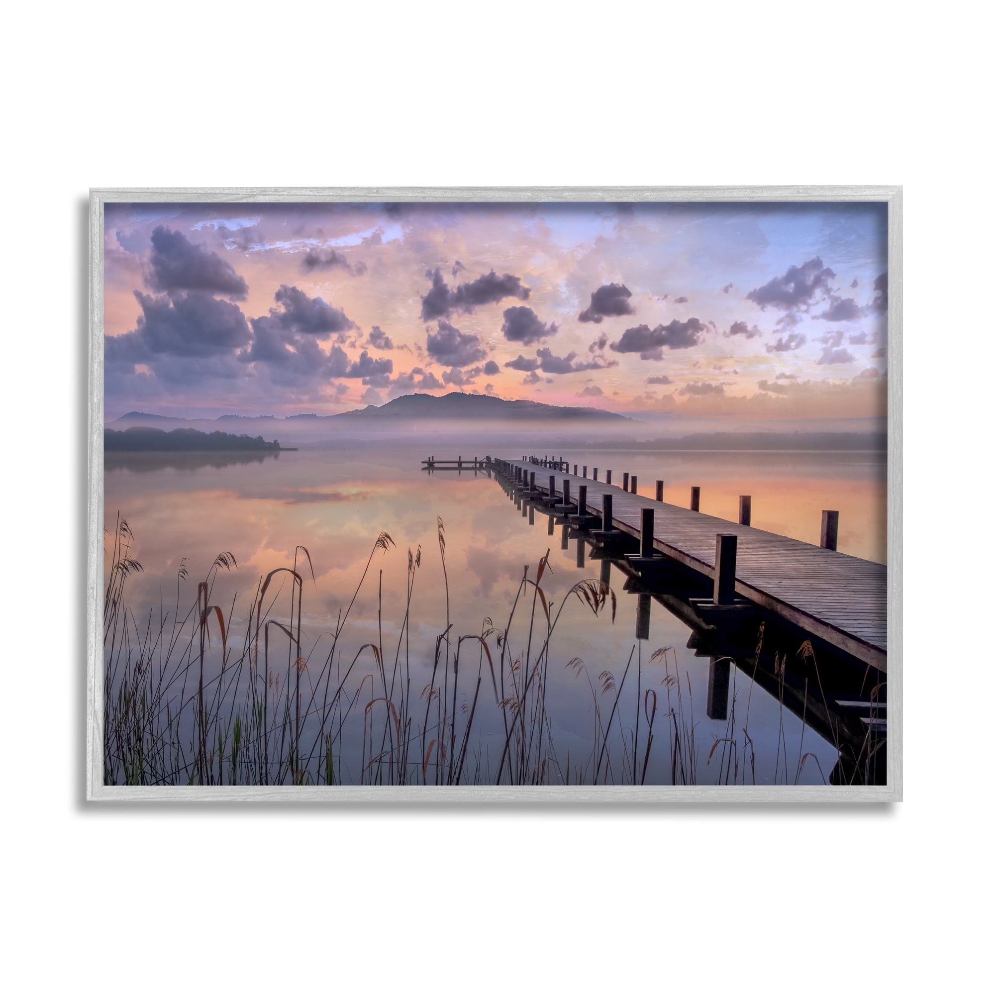 Stupell Indtries Misty Lake Dock Landscape Summer Sunset Tall Grass,20 x 16,Design by Mike Calascibetta