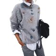 thumbnail image 1 of Pull Tricoté Tendance pour Femmes, Col Rond Décontracté, Manches Longues, Imprimé Floral, 1 of 2