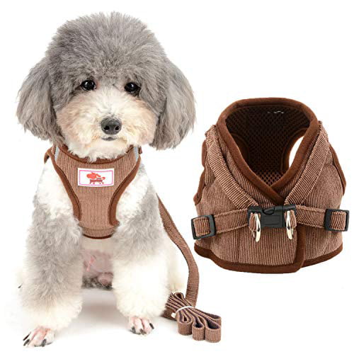 Zunea Small Dog Harness and Leash Set No Pull Adjustable Reflective Step-in Puppy Boy Girl Vest Harnesses Soft Corduroy Mesh Padded for Pet Dogs Cats Chihuahua
