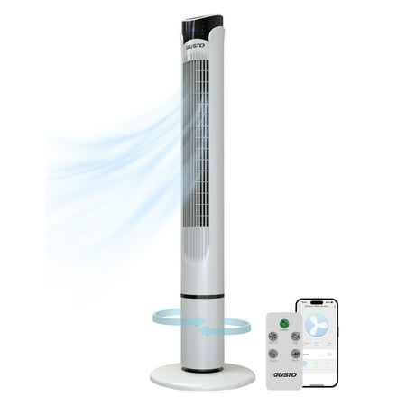gusto smart tower fan  oscillating standing floor fan with remote  led display  and wifi function  40  white