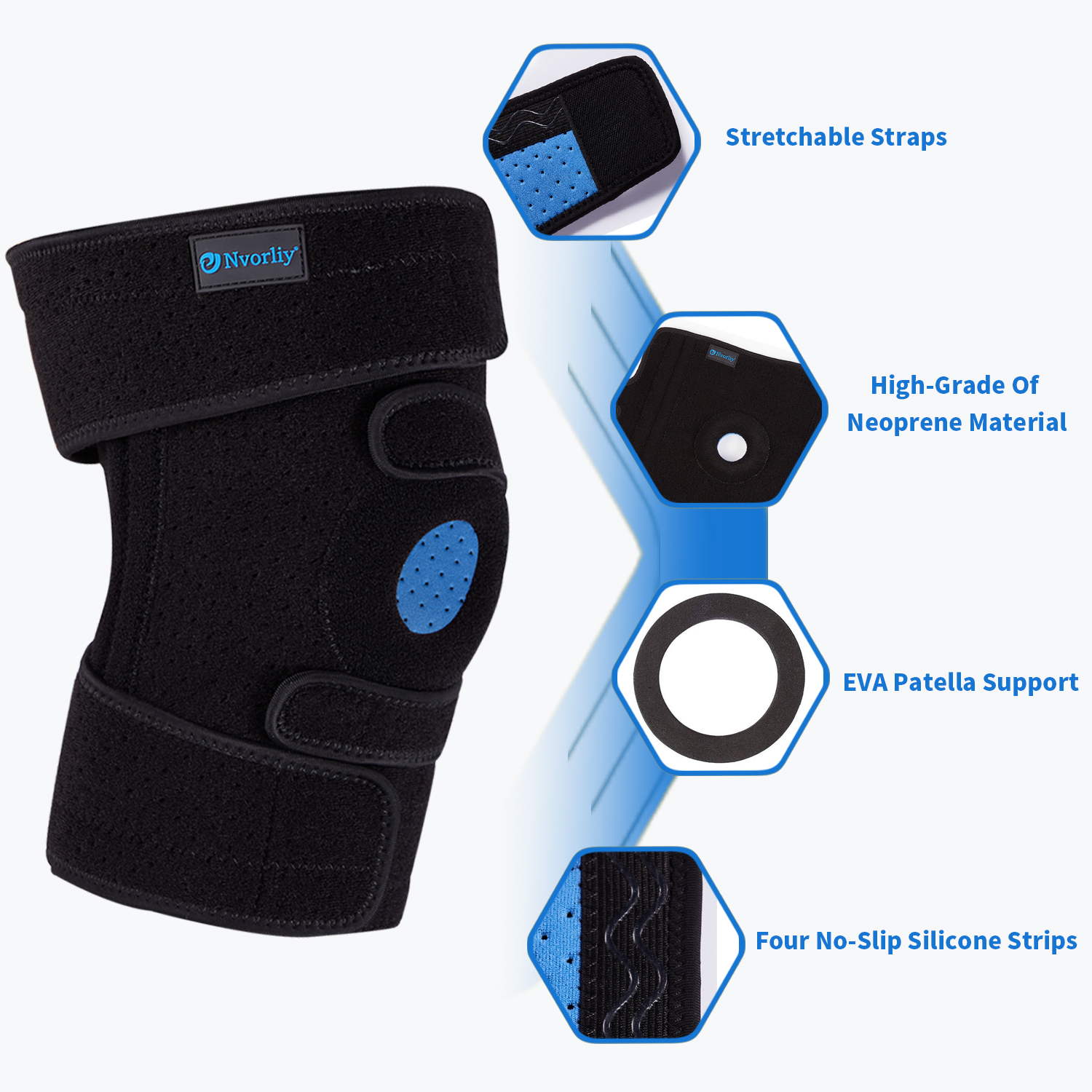 Nvorliy Plus Size Knee Brace for Knee Pain Plus Size (XL-8XL) - Extra Large Knee Brace with Side Stabilizers for Arthritis, Meniscus Tear, Knee Pain Relief, ACL, LCL, MCL (Black)