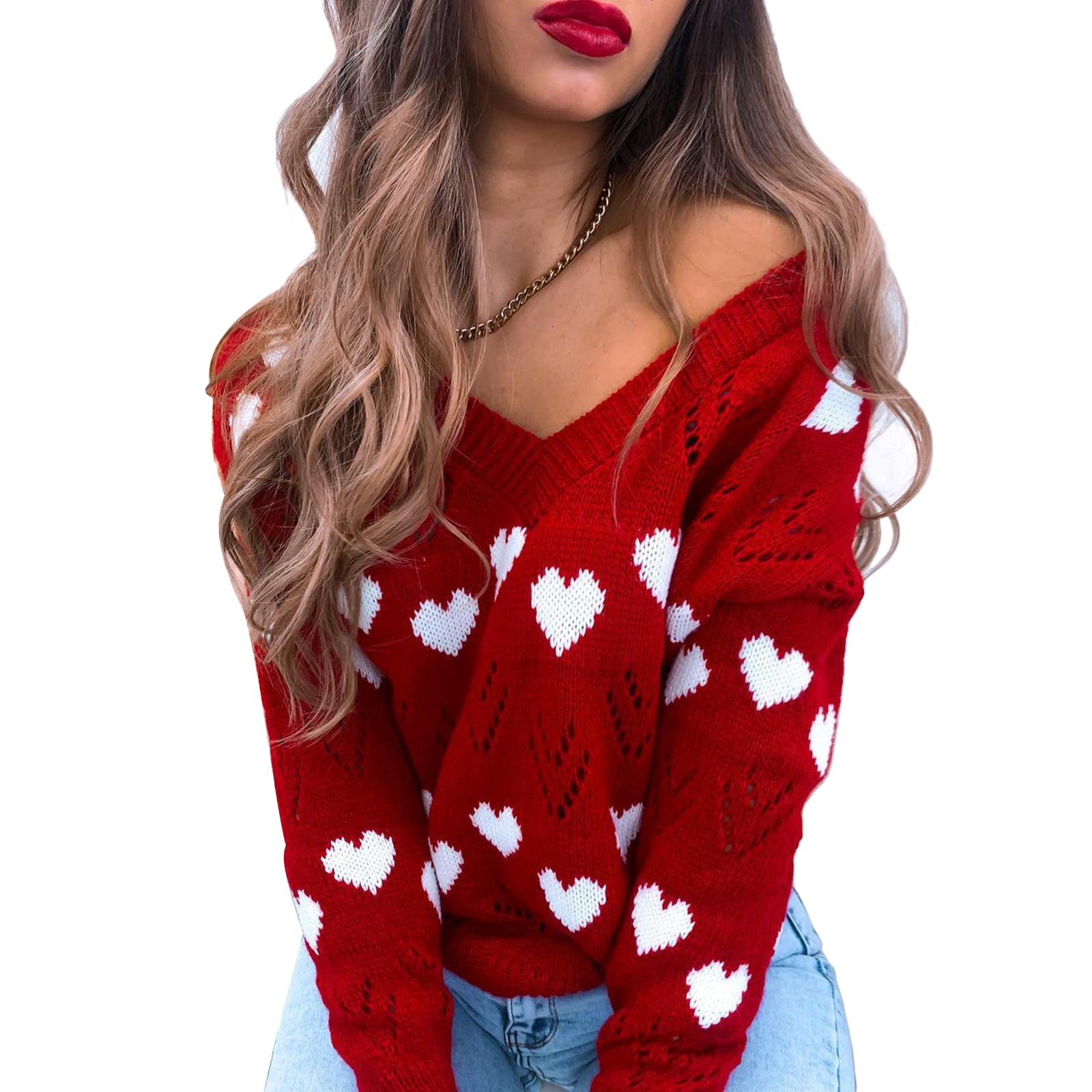 Knit Sweater,Heart Long Sleeve 