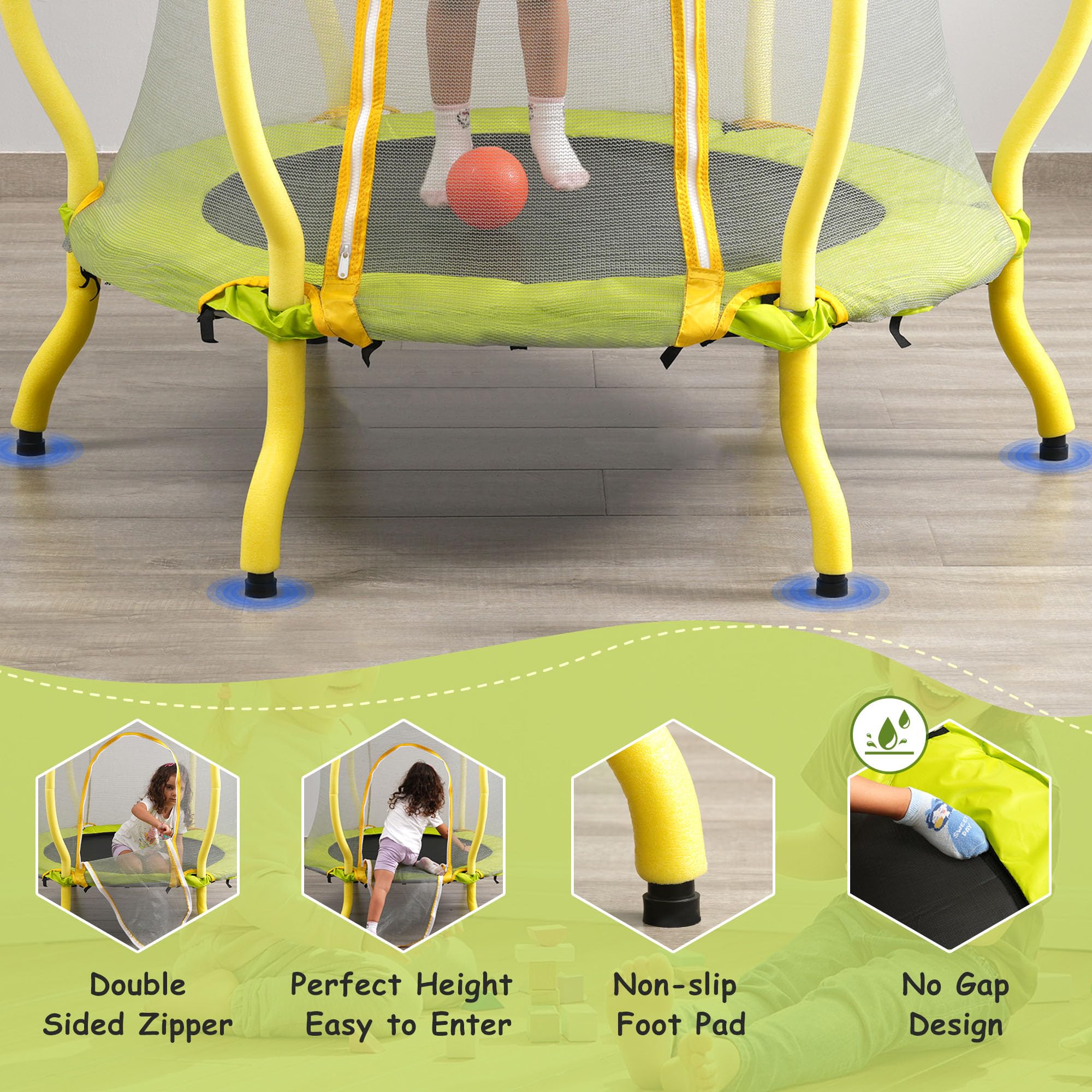Leuco 48" Kids Trampoline, Toddler Trampoline with Safety Enclosure, Mini Trampoline with Basketball Frame and No Gap Design, Indoor/Outdoor Gift for 1-8 Year Olds