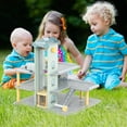 thumbnail image 2 of Costway 3-Tier Wooden Garage Playset with Working Elevator Helipad Ramp Car Wash Center, 2 of 10