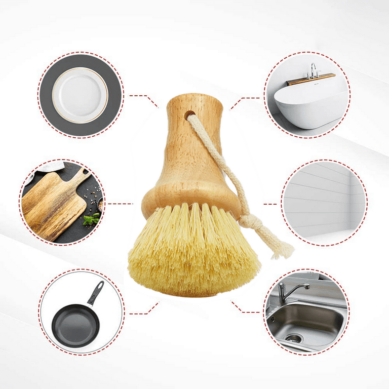 MR.Siga Dish Brush with Bamboo Handle Built-in Scraper, Scrub