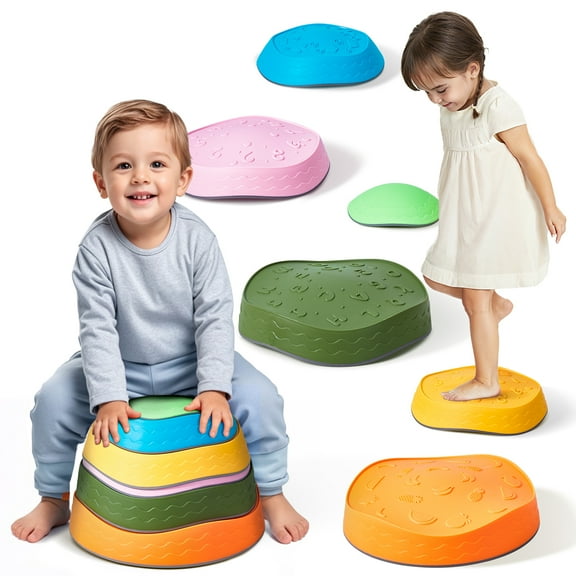 VEVOR Balance Stepping Stones for Kids, 6 PCS, Up to 220 lbs, Non-Slip Toddlers Sensory Stepping Stones, Obstacle Course Coordination Game Toys Indoor or Outdoor Play for Children Aged 3 4 5 6 7 8 