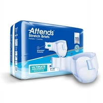 Attends Stretch Adult Incontinence Disposable Briefs, Medium/Regular 31"-52" Waist with Tab Closure, Ultimate Absorbency, 24ct Bag
