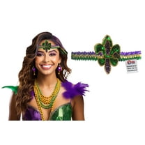 Nicky Bigs Novelties Mardi Gras Fluer Di Lis Headband - Sequin Hair Band for New Orleans Masquerade Mask Party Sequin Fascinators Purple Yellow Gold Green, Adjustable