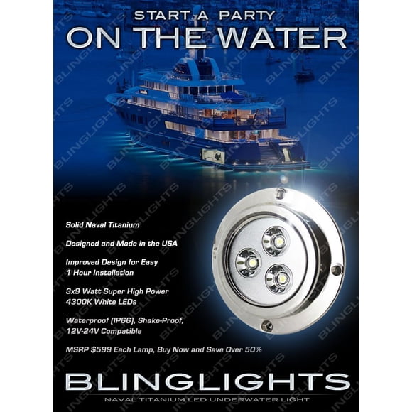 For 1 x White LED Titanium Hull Lamp Yacht Boat Underwater Light Marine Fish Lighting