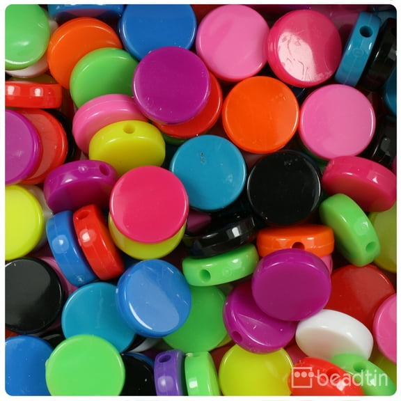 BeadTin Crayon Multi Opaque 13mm Coin Plastic Beads (150pcs)