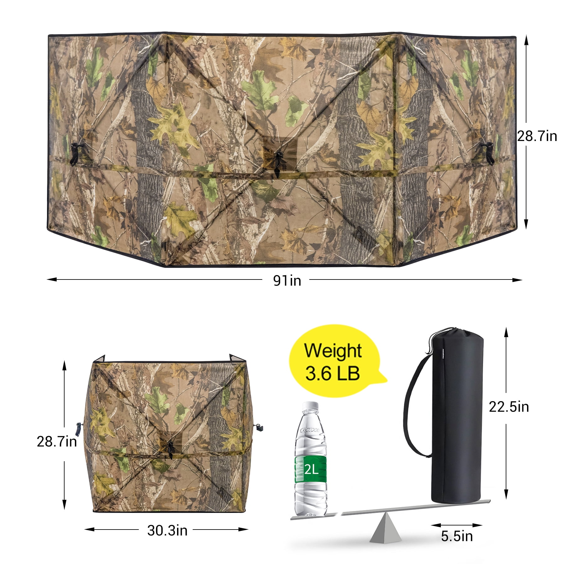Hunting Blind for Turkey Pop Up Ground Blind Portable & Silent 3-Panel Hunting Ground Blinds for Deer Duck Turkey Hunting
