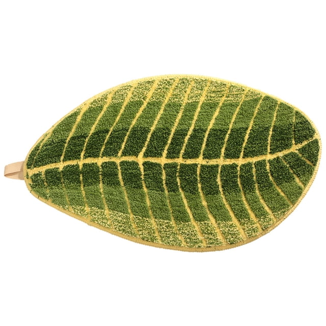 Alfombra de baño de poliéster con forma de hoja, antideslizante, suave y absorbente, para entrada, patio, bañera, cocina, lavadero, color verde
