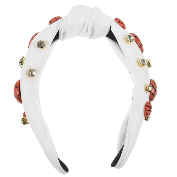 PTOOTP Trendy White Knotted Wide Headband with Basketball Charm and Rhinestone Detail
