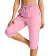 thumbnail image 5 of LIaqionyy Women's Shorts Drawstring Elastic Waisted Knee Length Workout Yoga Athletic Sweat Short with Pockets, 5 of 9