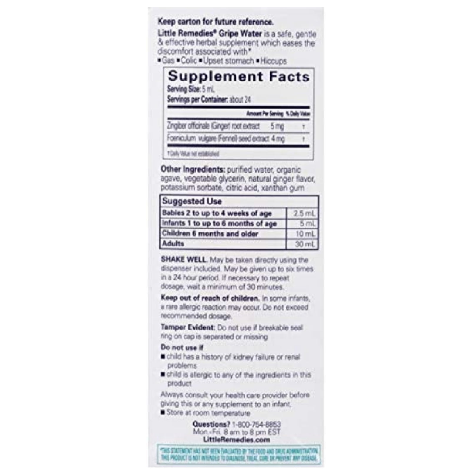 Little Remedies Gripe Water Colic & Gas Relief Clear Herbal Supplements, 4 oz, 2 Pack