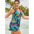 thumbnail image 3 of Swim 365 Women's Plus Size Twist-Front V-Neck Tummy Control A-Line Swim Dress, 3 of 6
