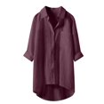 thumbnail image 3 of Womens Muslin Blouse Long Sleeve V Neck Loose Fit Lightweight Oversized Spring Shirt, 3 of 5