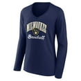 thumbnail image 2 of Women's Navy Milwaukee Brewers Victory Script Long Sleeve V-Neck T-Shirt, 2 of 3