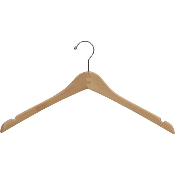 International Hanger Wooden Curved Top/Coat Hanger, Natural Finish with