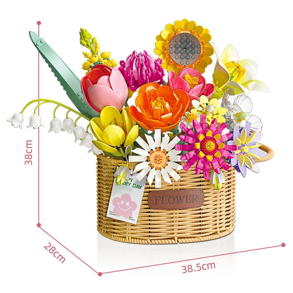Valentine's Day Building Set: Flower Bouquet Bricks, DIY Artificial Floral Gift for Her, Romantic Home Decor Building Blocks
